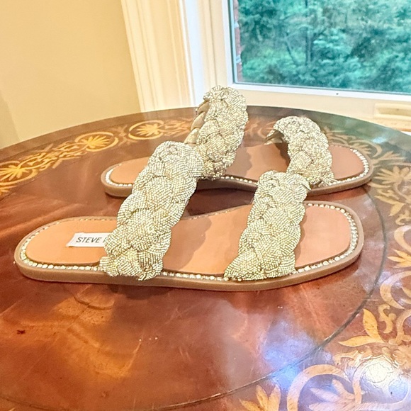 Steve Madden Newbie Silver Rhinestone Braided Slide Flat Sandals Size 7 MSRP$100 - Picture 12 of 16